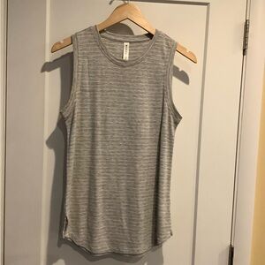 Athleta Light Gray Striped Muscle Tee